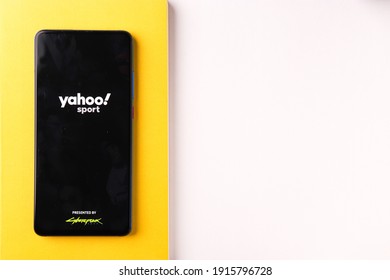 Assam, India - January 31, 2021 : Yahoo Sports Logo On Phone Screen Stock Image.