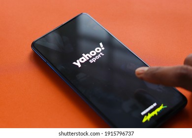 Assam, India - January 31, 2021 : Yahoo Sports Logo On Phone Screen Stock Image.