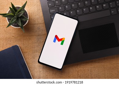 Assam, india - January 31, 2021 : Gmail logo on phone screen stock image.