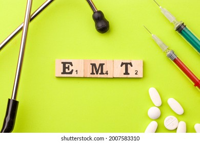 Assam, India - July 12, 2021 : Word Emergency Medical Technicians (EMT) Written On Wooden Cubes Stock Image.