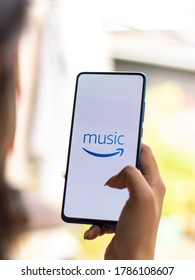 Assam, india - July 28, 2020 : Amazon music online music streaming platform and store.