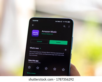 Assam, India - July 28, 2020 : Amazon Music Online Music Streaming Platform And Store.