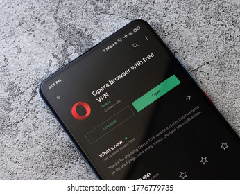 Assam, India - July 9, 2020 : Opera Browser With Free Vpn.