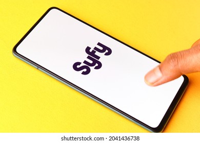 Assam, India - June 21, 2021 : Syfy Tv Logo On Phone Screen Stock Image.