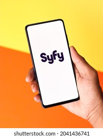 Assam, India - June 21, 2021 : Syfy Tv Logo On Phone Screen Stock Image.