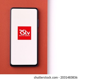 Assam, India - June 26, 2021 : Rajya Sabha TV Logo On Phone Screen Stock Image.