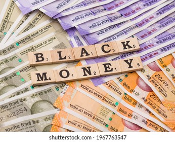 Assam, India - March 30, 2021 : Word BLACK MONEY Written On Wooden Cubes Stock Image.