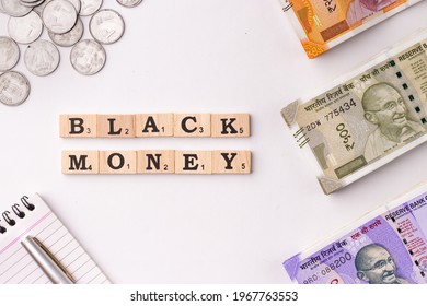 Assam, India - March 30, 2021 : Word BLACK MONEY Written On Wooden Cubes Stock Image.