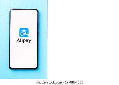 Assam, india - May 04, 2021 : Alipay logo on phone screen stock image.