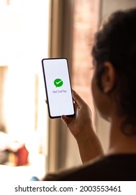 Assam, India - May 04, 2021 : Wechat Pay Logo On Phone Screen Stock Image.