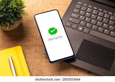 Assam, India - May 04, 2021 : Wechat Pay Logo On Phone Screen Stock Image.