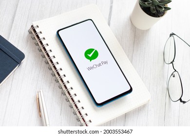 Assam, India - May 04, 2021 : Wechat Pay Logo On Phone Screen Stock Image.