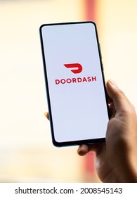 Assam, India - May 18, 2021 : DoorDash Logo On Phone Screen Stock Image.