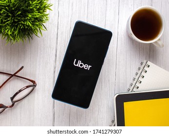Assam, india - May 23, 2020 : Uber app. A cab booking app worldwide.