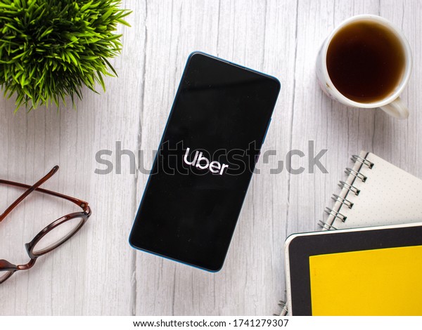 Assam, india - May 23, 2020 : Uber app. A cab\
booking app worldwide.