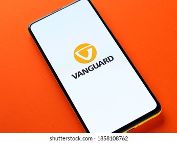 Assam, india - November 15, 2020 : Vanguard world logo on phone screen stock image.
