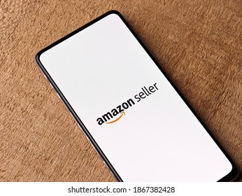 Assam, India - November 29, 2020 : Amazon Seller Logo On Phone Screen Stock Image.