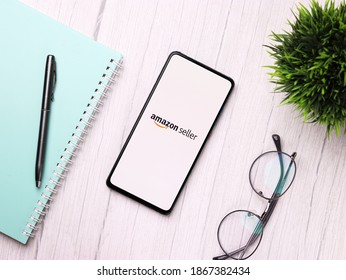 Assam, India - November 29, 2020 : Amazon Seller Logo On Phone Screen Stock Image.