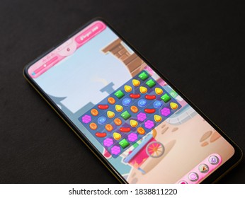 Assam, India - October 11, 2020 : Candy Crush Saga Logo On Phone Screen Stock Image.