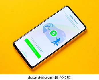 Assam, India - October 29, 2020 : Whatsapp Business Logo On Phone Screen Stock Image.