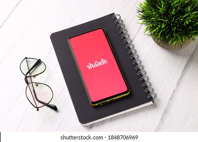 Assam, India - October 29, 2020 : Shaadi Logo On Phone Screen Stock Image.