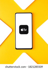 Assam, India - September 24, 2020 : Apple Tv Logo On Phone Screen Stock Image.