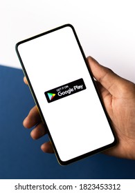 Assam, India - September 24, 2020 : Google Play/play Store Logo On Phone Screen Stock Image.