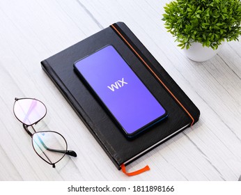 Assam, india - September 6, 2020 : Wix logo on phone screen stock image.