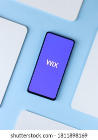 Assam, india - September 6, 2020 : Wix logo on phone screen stock image.