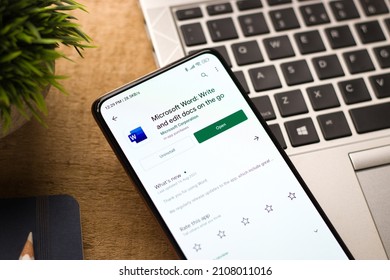 Assam, India - September 6, 2020 : Ms Word Logo On Phone Screen Stock Image.