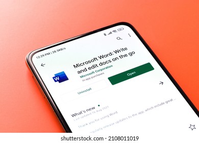 Assam, India - September 6, 2020 : Ms Word Logo On Phone Screen Stock Image.