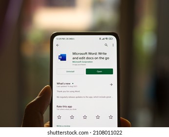 Assam, India - September 6, 2020 : Ms Word Logo On Phone Screen Stock Image.