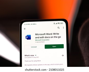 Assam, India - September 6, 2020 : Ms Word Logo On Phone Screen Stock Image.