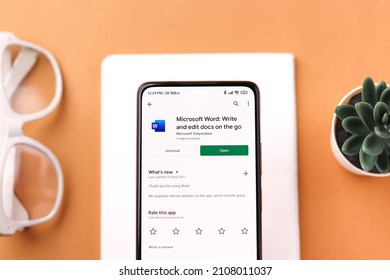 Assam, India - September 6, 2020 : Ms Word Logo On Phone Screen Stock Image.