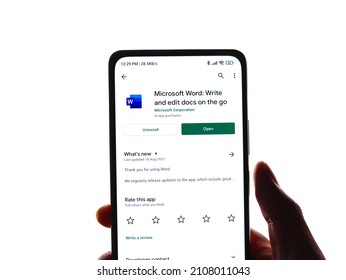 Assam, India - September 6, 2020 : Ms Word Logo On Phone Screen Stock Image.