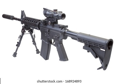 assault rifle with bipod and silencer isolated on a white background
