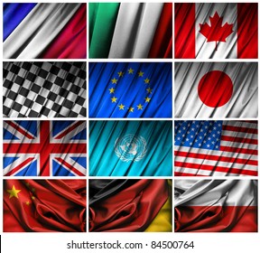 Assembling of flags on white background