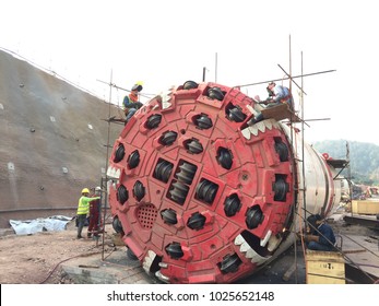 Assembly of drilling bit of TBM “Tunnel Boring Machine” for drilling tunnel work.