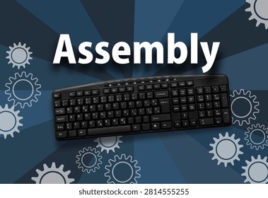 Assembly programming language. Word Assembly and computer keyboard. 