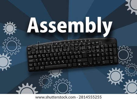 Assembly programming language. Word Assembly and computer keyboard. 