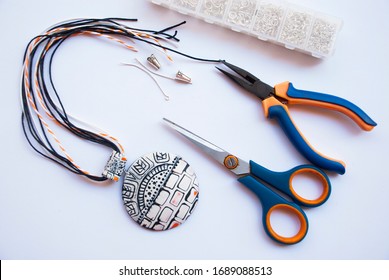 Assembly Of Tribal Pendant With Tools. Handmade Working Process.