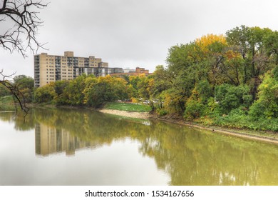 The Assiniboine River Scene In Winnipeg, Canada