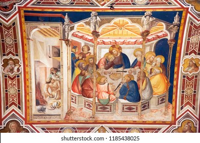 Assisi, Italy - August 22, 2018: The Last Supper By Pietro Lorenzetti In Basilica Of Saint Francis