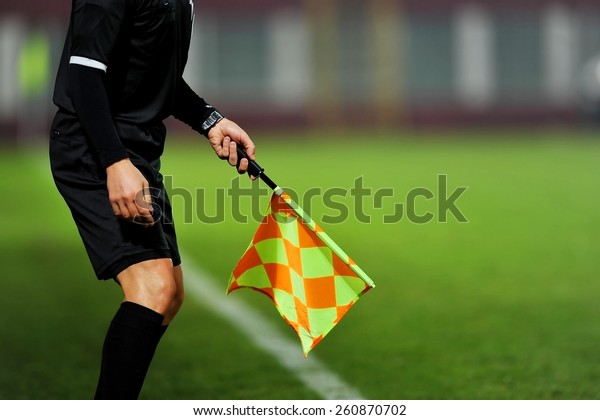 Assistant\
referees in action during a soccer\
match