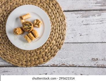 Assorted Arabic Sweets On Straw