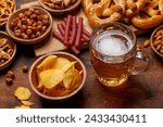 Assorted Beer Stands: chips, nuts, pretzels. Diverse Options for Refreshment