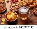 Assorted Beer Stands: chips, nuts, pretzels. Diverse Options for Refreshment