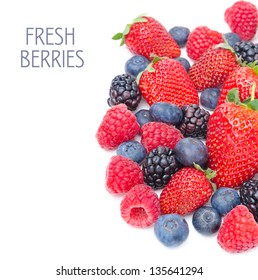 Assorted Berries Isolated On A White Background, Top View (strawberries, Blackberries, Raspberries, Blueberries)