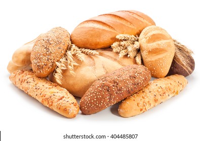 assorted breads isolated on a white background. - Shutterstock ID 404485807