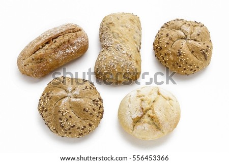 Assorted buns isolated on white. 